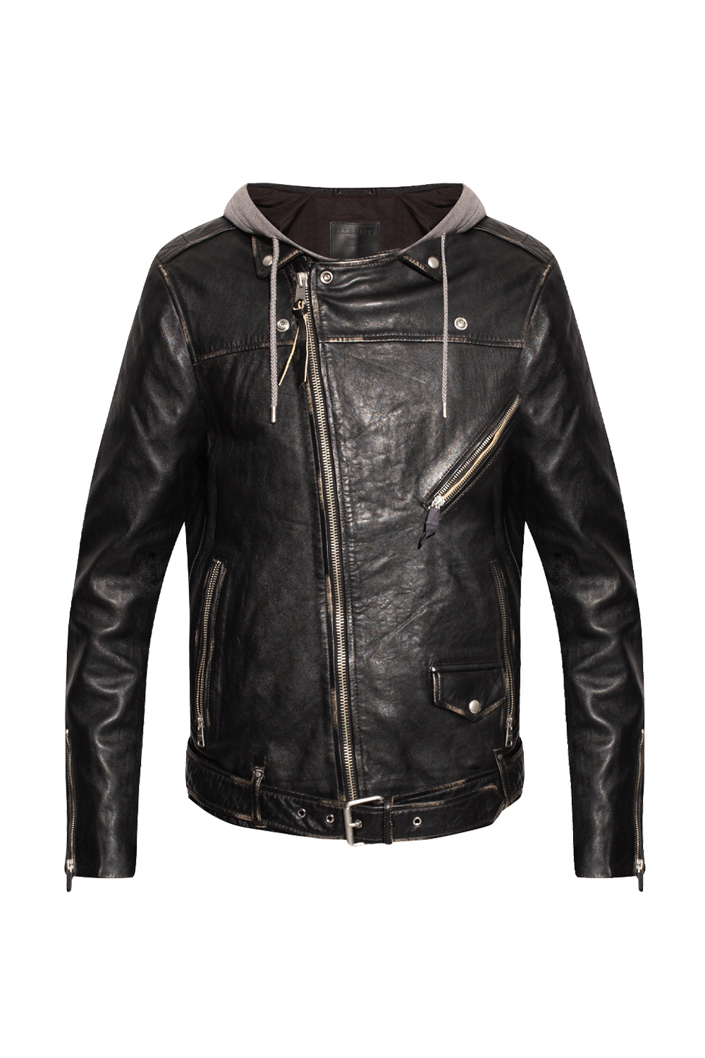 All saints leather on sale jacket with hood